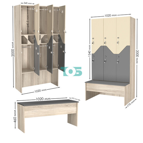 Шкаф для раздевалок со скамейкой КОМБО-Элегия №3-1Б