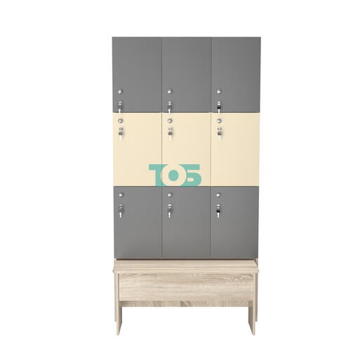 Шкаф для раздевалок с задвижной скамейкой КОМБО-Трио №3-2