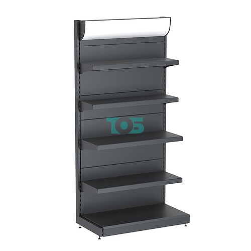 Стеллаж торговый металлический "ГРАФФ" №1-2.15-1Ф с полками и лайтбоксом