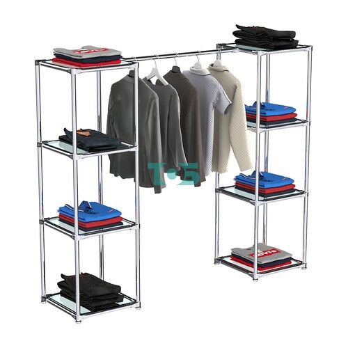 Вешало для одежды с полками из прозрачного стекла Мега №3-1