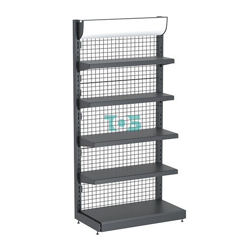 Стеллаж торговый металлический с сетчатой задней стенкой "ГРАФФ" №3-2.15-1Ф с полками и лайтбоксом