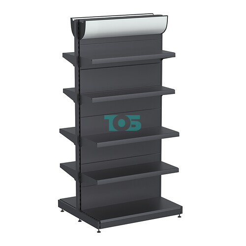 Стеллаж торговый металлический островной "ГРАФФ" №5-2.15-1Ф с полками и лайтбоксом 