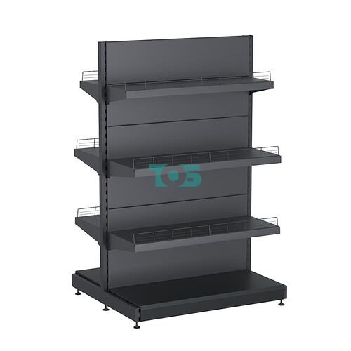 Стеллаж торговый металлический островной "ГРАФФ" №5-1.65-1-ОГР с полками, с ограничителями 