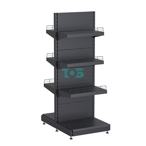 Стеллаж торговый металлический островной "ГРАФФ" №5-1.65-0.6-ОГР с полками, с ограничителями 