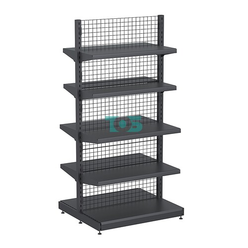 Стеллаж торговый металлический островной с сетчатой задней стенкой "ГРАФФ" №7-2.15-1 с полками
