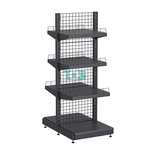 Стеллаж торговый металлический островной с сетчатой задней стенкой "ГРАФФ" №7-1.65-0.6-ОГР с полками, с ограничителями