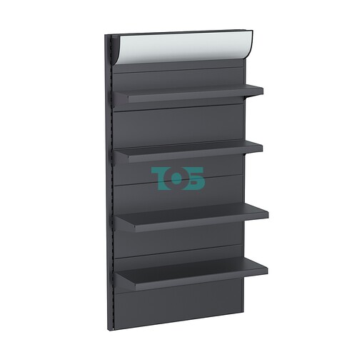 Стеллаж торговый настенный металлический "ГРАФФ" №9-2.0-1Ф с полками и лайтбоксом