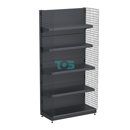 Стеллаж торговый металлический "ГРАФФ" №1-2.15-1ТС с полками и торцевыми сетками