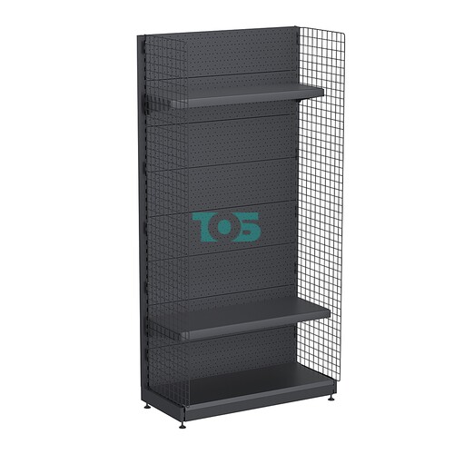 Стеллаж торговый металлический "ГРАФФ" №2-2.15-1ПТС с перфорацией, полками и торцевыми сетками