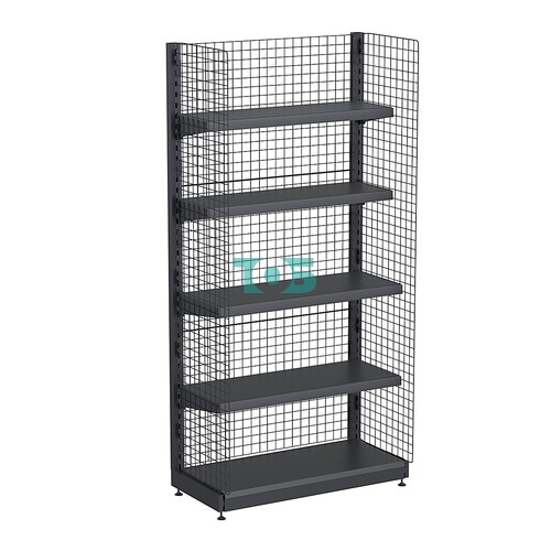 Стеллаж торговый металлический с сетчатой задней стенкой "ГРАФФ" №3-2.15-1ТС с полками и торцевыми сетками