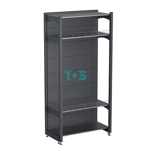 Стеллаж металлический "ГРАФФ" №12Л-2.15-1-ПОГР с перфорацией, полками, ограничителями и с лицевыми доп. стойками