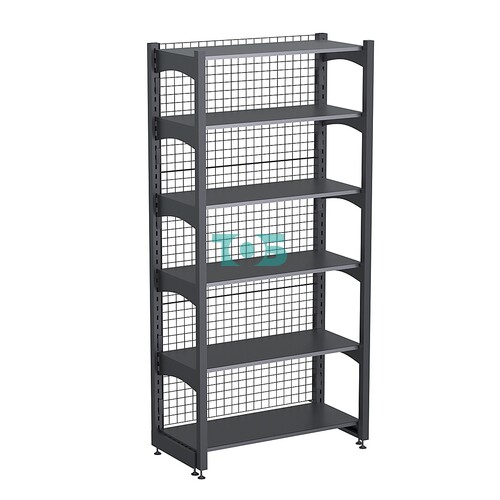 Стеллаж торговый металлический с сетчатой задней стенкой "ГРАФФ" №13Л-2.15-1 с полками , с лицевыми доп. стойками .