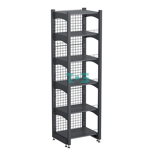 Стеллаж торговый металлический с сетчатой задней стенкой "ГРАФФ" №13Л-2.15-0.6-ОГР с полками, с ограничителями, с лицевыми доп. стойками .