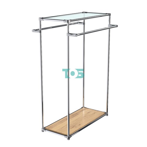 Хромированный стенд-вешало TD-38 №1-1 с полкой стекло 6мм (прозрачное)