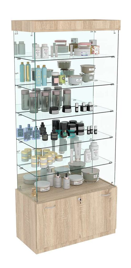 Витрина Кристалл №603 прямоугольная (З/C - зеркало), без дверей