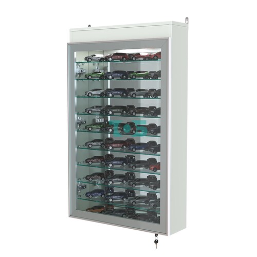 Витрина настенная №2-8А высокая с девятью полками, зеркалом и подсветкой серии Collecto