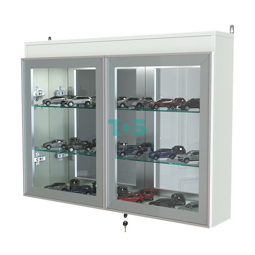 Витрина настенная №3-4А зеркальная с двумя широкими полками и фризом серии Collecto