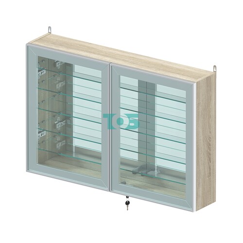 Витрина настенная №3-6А широкая зеркальная с пятью стеклянными полками серии Collecto