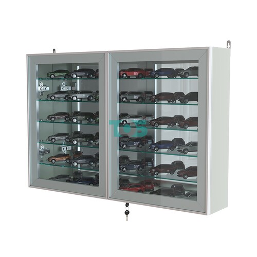 Витрина настенная №3-6А широкая зеркальная с пятью стеклянными полками серии Collecto