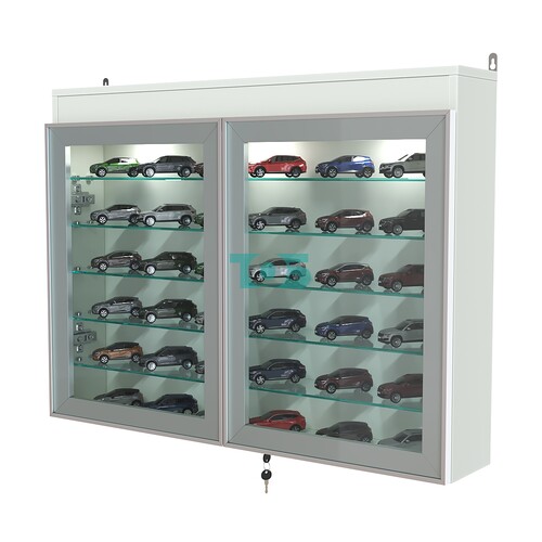 Витрина настенная №3-7А широкая с фризом и пятью стеклянными полками серии Collecto