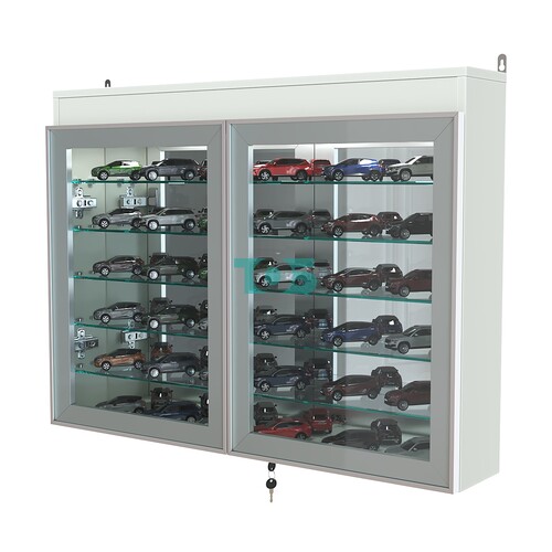 Витрина настенная №3-8А широкая с подсветкой, стеклянными полками и зеркалом серии Collecto