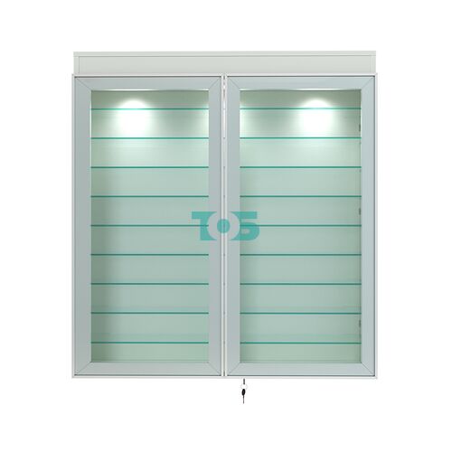 Витрина настенная №4-7А с фризом и девятью стеклянными полками серии Collecto