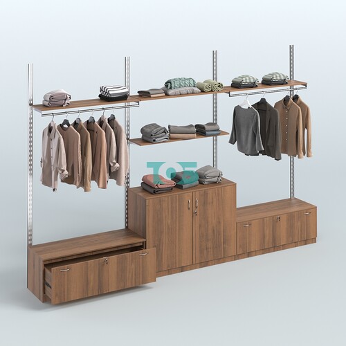 Система ГЛОБАЛ со сборными поручнями, полками из ДСП и тумбами Т11 и Т23 №1 (3600 мм)