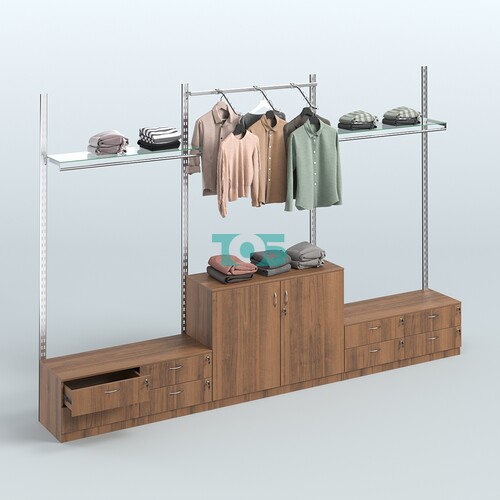 Система ГЛОБАЛ с пристенным и сборными поручнями, прозрачными полками и тумбами Т14 и Т23 №2 (3600 мм)