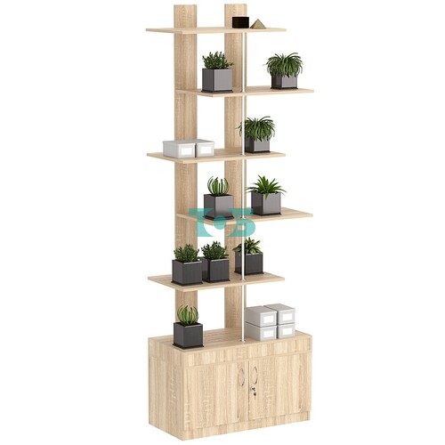 Стеллаж серии КУБ №5 с четырьмя полками и распашными дверками в накопителе