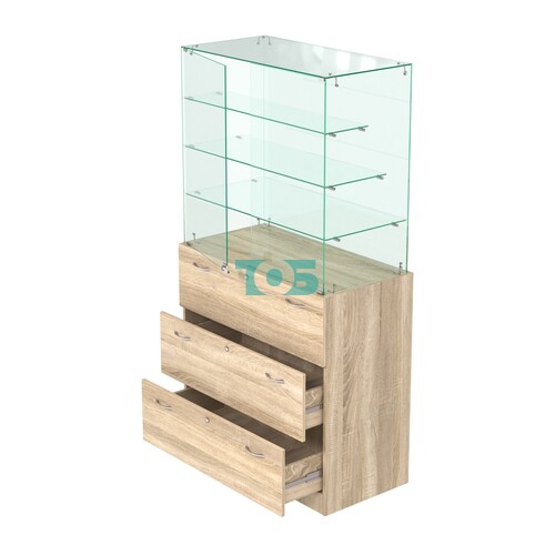 Прилавок с тремя стеклянными полками и выдвижными ящиками Селена-103