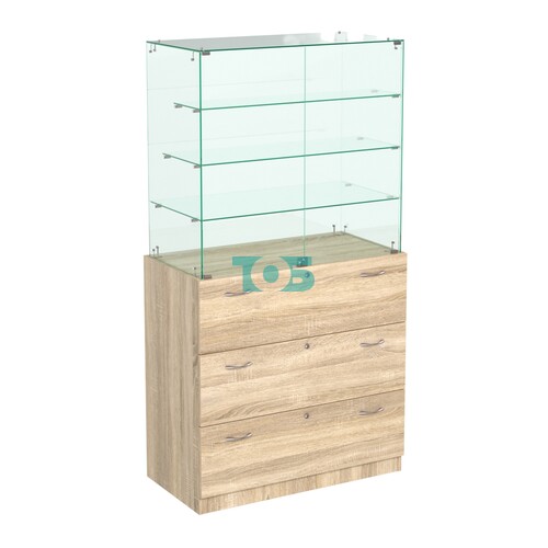 Прилавок с тремя стеклянными полками и выдвижными ящиками Селена-103