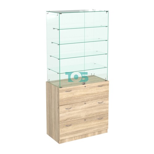 Прилавок с четырьмя стеклянными полками и выдвижными ящиками Селена-109