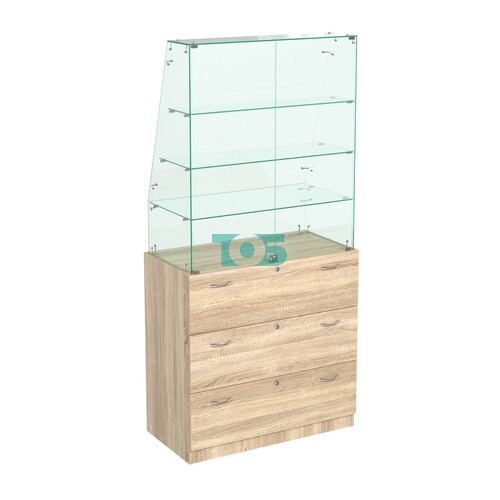 Закрытый прилавок с наклонным фасадным стеклом Селена-115