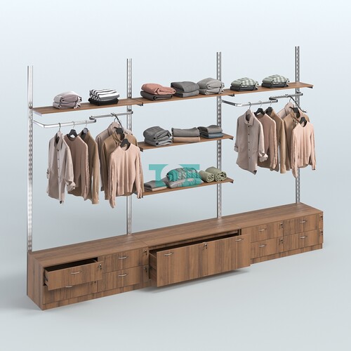 Система ГЛОБАЛ с Р-поручнями, полками из ДСП и тумбами Т14 и Т11 №9 (3600 мм)