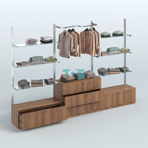 Система ГЛОБАЛ с полками из прозрачного стекла, М-образным поручнем и тумбами Т11 и Т13 №12 (3600 мм)