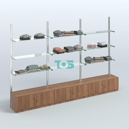 Система ГЛОБАЛ с девятью прозрачными полками и тумбами Т21 №14 (3600 мм)