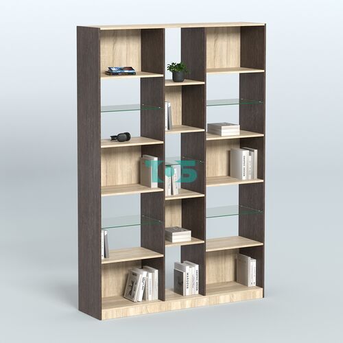 Стеллаж из ДСП серии ЛОФТ №14-3 с полками стекло 5 мм