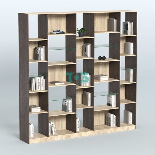 Стеллаж из ДСП серии ЛОФТ №17-3 с полками стекло 5 мм