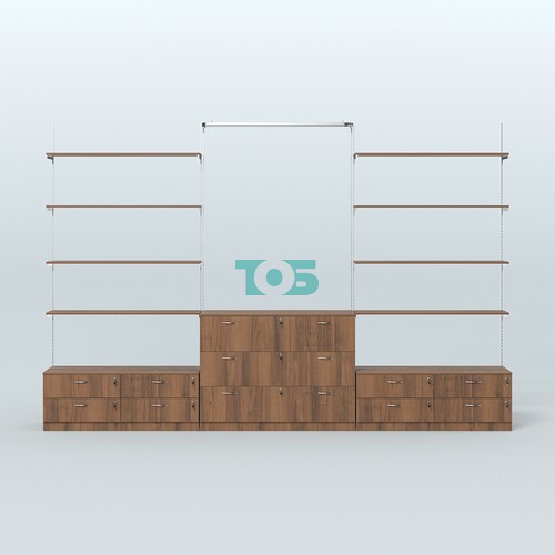 Система Neo Fix №5 с П-образным поручнем, полками из ДСП и тумбами T-14 и Т-13