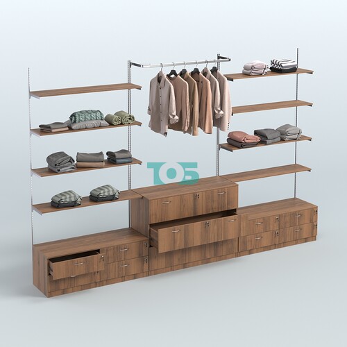 Система Neo Fix №5 с П-образным поручнем, полками из ДСП и тумбами T-14 и Т-13