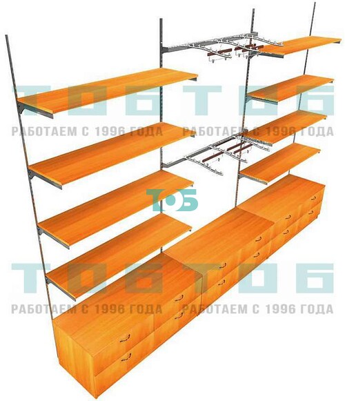 Система Neo Fix №9 с пристенными поручнями, полками из ДСП и тумбами T-14