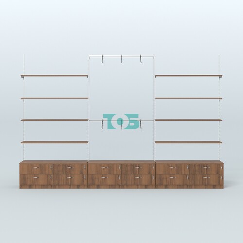 Система Neo Fix №9 с пристенными поручнями, полками из ДСП и тумбами T-14