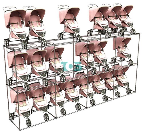 Стеллаж h-2400 для детских колясок №4 (длина 5, 1 метра)