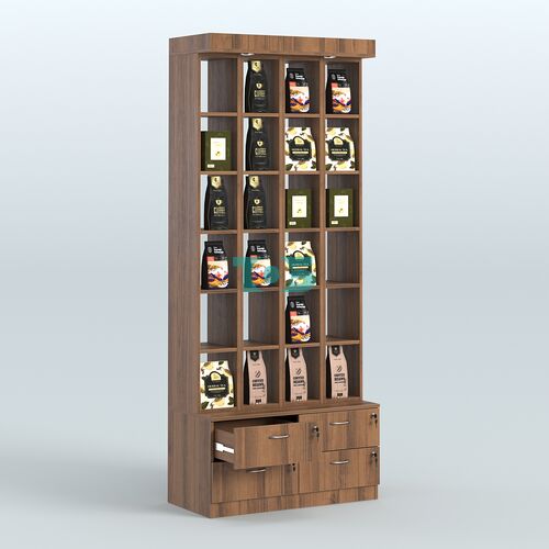 Витрина с четырьмя выдвижными ящиками для чая и кофе №2-2 (Т19) задняя стенка Стекло