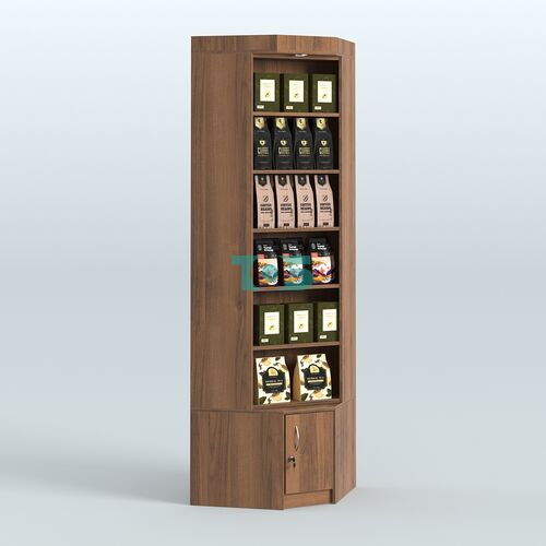 Витрина с пятью полками для чая и кофе угловая №1-1 задняя стенка ДВП