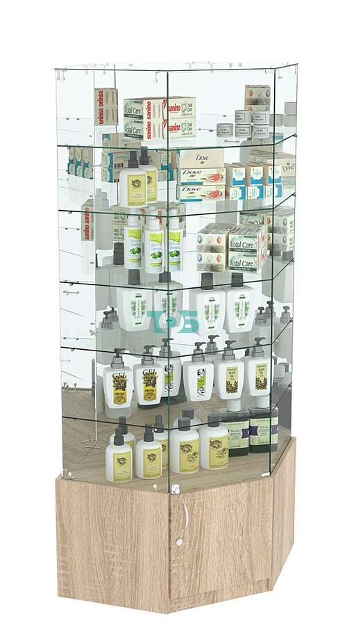 Витрина "Истра" угловая №9220, шестигранная (З.С-зеркало), без дверей