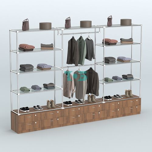 Торговая система ХРОМ без ДСП 3600 мм с тумбами Т14, прозрачными полками и поручнями №1