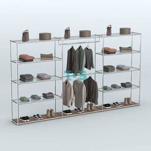 Торговая система ХРОМ без ДСП 3600 мм с прозрачными полками и поручнями №1