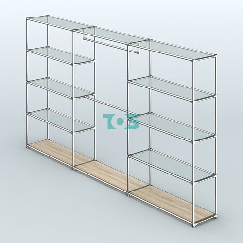 Торговая система ХРОМ без ДСП 3600 мм с прозрачными полками и поручнями №1