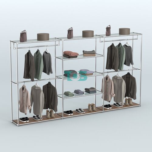 Торговая система ХРОМ без ДСП 3600 мм с прозрачными полками и поручнями №2